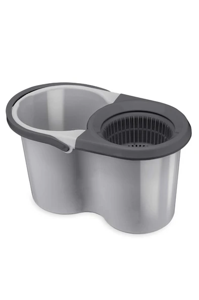 F139 Balerina Otomatik Sıkma Temizlik Seti, Döner Başlıklı Mikrofiber Temizlik Mop Seti Gri - Resim 2