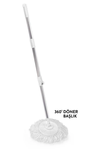 F139 Balerina Otomatik Sıkma Temizlik Seti, Döner Başlıklı Mikrofiber Temizlik Mop Seti Mavi - Resim 3