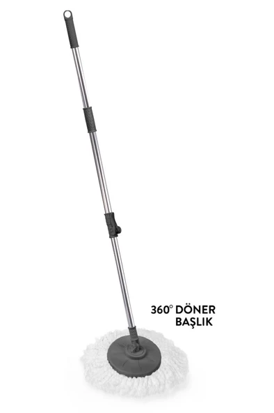 F139 Balerina Otomatik Sıkma Temizlik Seti, Döner Başlıklı Mikrofiber Temizlik Mop Seti Gri - Resim 3