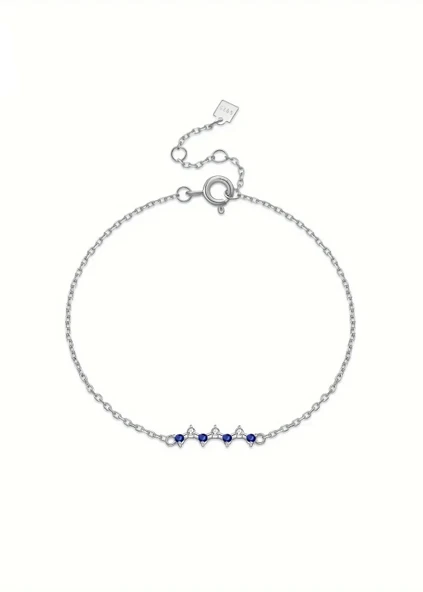 925 Ayar Gümüş Mavi Taşlı Minimal Kadın Gümüş Bileklik ürün görseli