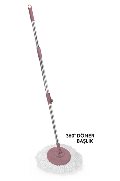 F139 Balerina Otomatik Sıkma Temizlik Seti, Döner Başlıklı Mikrofiber Temizlik Mop Seti Pembe - Resim 3