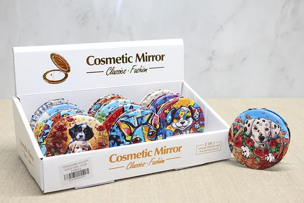 Sevimli Köpek Tasarımlı Taşlı İnce El Aynası Yuvarlak ürün görseli 1