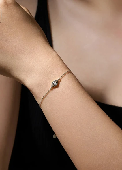 925 Ayar Gümüş Nazar Göz Figürlü Taşlı Kadın Gümüş Bileklik - Resim 2