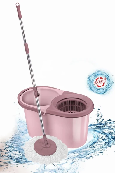 F139 Balerina Otomatik Sıkma Temizlik Seti, Döner Başlıklı Mikrofiber Temizlik Mop Seti Pembe ürün görseli 1