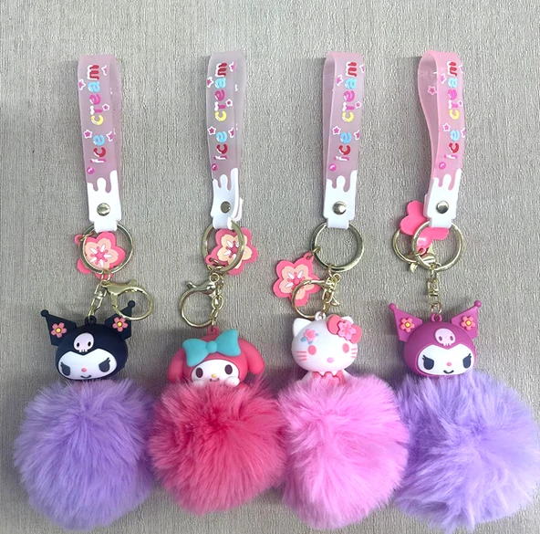 Ponponlu Kuromi Ve Hello Kitty Karışık Anahtarlık ürün görseli 1