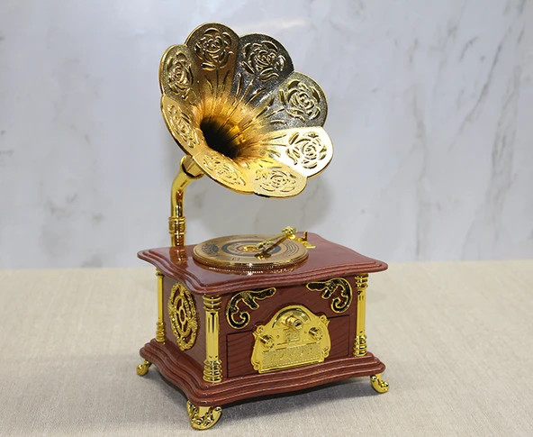 Gramofon Müzik Kutusu Kahverengi ürün görseli 1