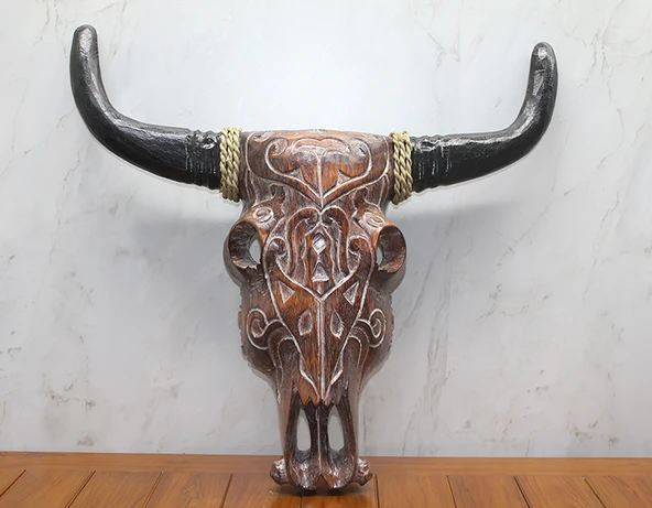 Ahşap Duvara Asmalı Bufalo Kafası ürün görseli 1
