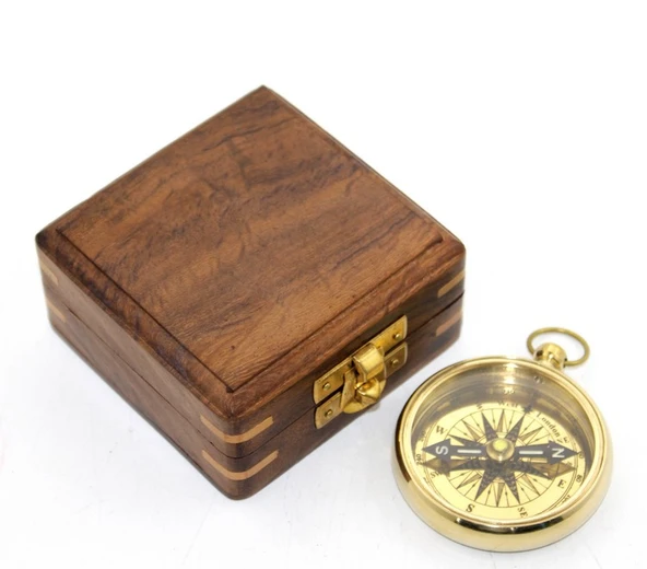 Ahşap Kutulu Pirinç Pusula Model 2 ürün görseli 1