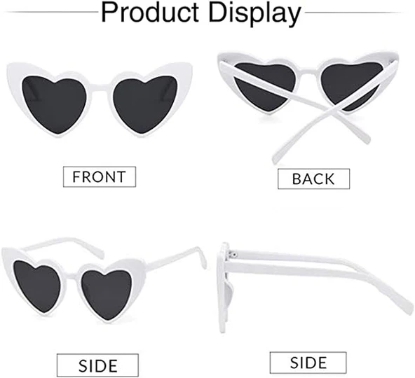 Beyaz Renk Kalp Şekilli Parti Gözlüğü - Resim 3