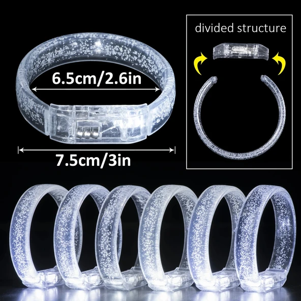 Beyaz-Gümüş Led Işıklı Baskı Yapılabilen Pilli Bileklik Bilezik - 4