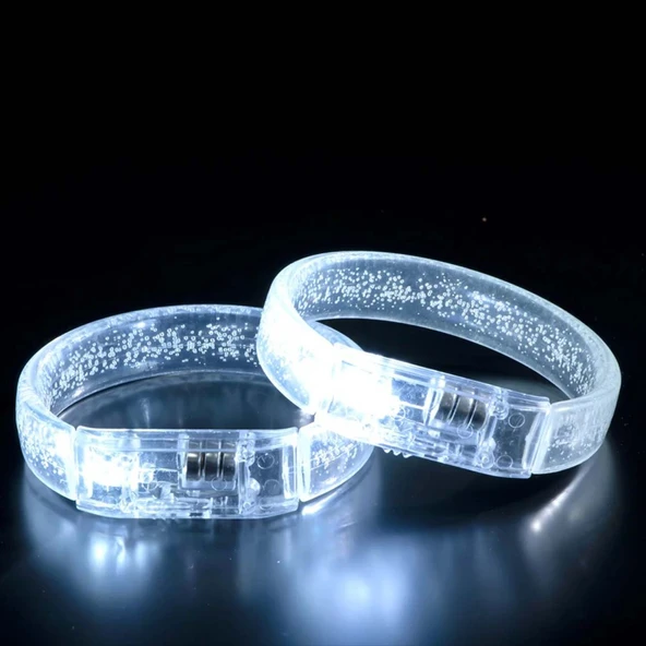 Beyaz-Gümüş Led Işıklı Baskı Yapılabilen Pilli Bileklik Bilezik - 5