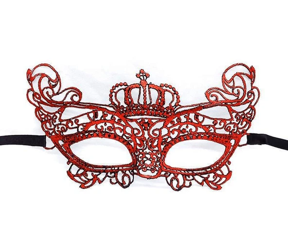 Kırmızı Renk Dantel Örgü İşlemeli Parti Maskesi Model 2 ürün görseli