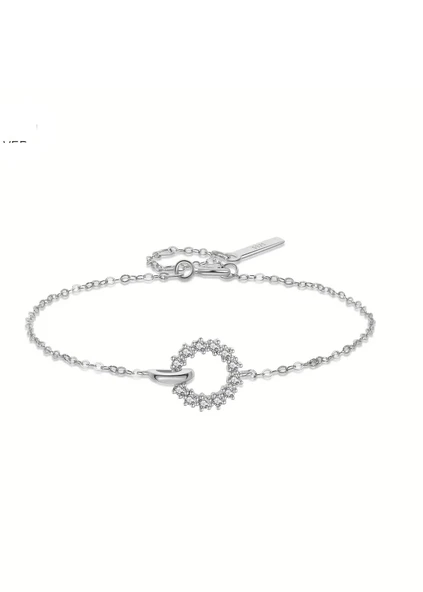 Pırlanta Model Dairesel Halkalı Zarif Kadın Gümüş Bileklik