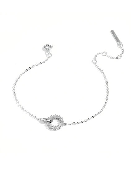 Pırlanta Model Dairesel Halkalı Zarif Kadın Gümüş Bileklik - 3