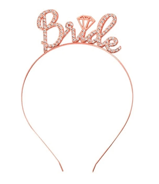 Rose Gold Renkli Taşlı 'Bride' Gelin Tacı - 3