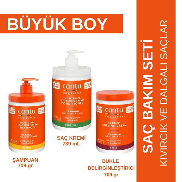 Cantu Büyük Boy Saç Bakım Seti- Şampuan+ Saç Kremi+ Bukle Belirginleştirici - Kıvırcık, Dalgalı Saçlar ürün görseli