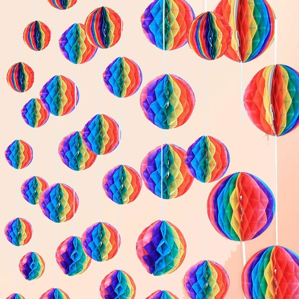Rengarenk Kağıt Süs Fener 30 cm 1 adet - Resim 2