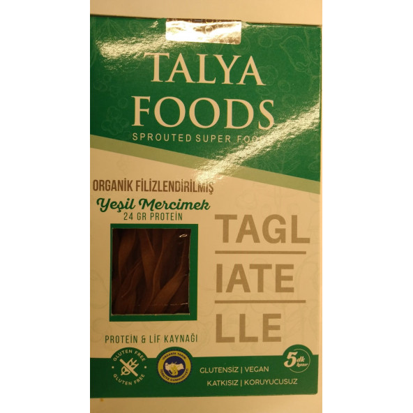 Talya Foods vegan glutensiz organik filizlendirilmiş yeşil mercimek taglatelle  200 gr