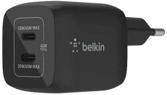 Belkin Çift Usb-C Duvar Şarj Cihazı 45W Siyah Gan Pd 3.0 Hızlı Şarj Siyah Teşhir