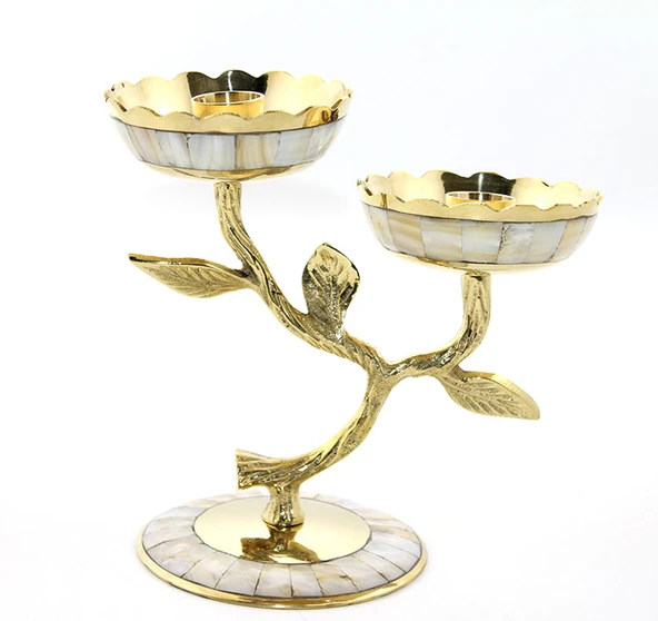 Pirinç Sedefli 2'li Şamdan ürün görseli