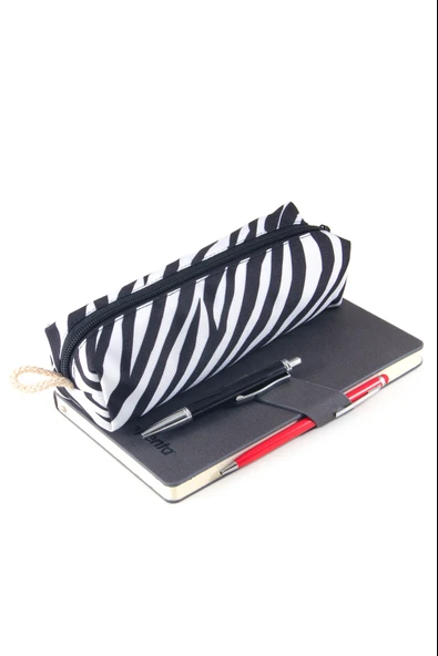 2 ADET Kalemlik İnek Desenli Ve Zebra Desenli Kalemlik Fermuarlı Makyaj Çantası Kalem Kutusu - 5