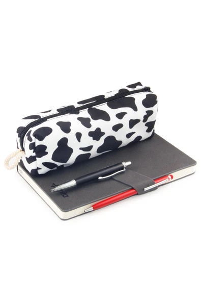 2 ADET Kalemlik İnek Desenli Ve Zebra Desenli Kalemlik Fermuarlı Makyaj Çantası Kalem Kutusu - 2