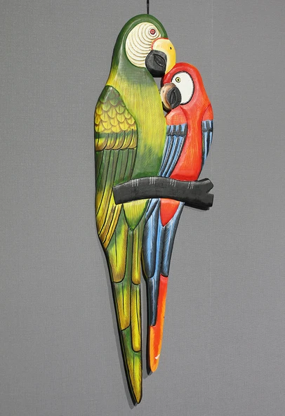 Ahşap Duvara Asmalı 2'li Papağan Model 1 ürün görseli 1