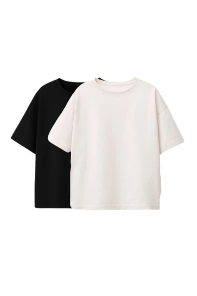 Basic 2'Li Unisex Bisiklet Yaka T-Shirt ( Siyah- Beyaz ) ürün görseli