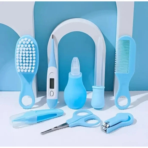 8 Parça Bebek Bakım Seti Mavi Renk - Resim 4