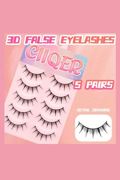 5 Çift İnce Siyah Sahte Kirpik – Doğal, Tek Parça, Kolay Uygulama ürün görseli