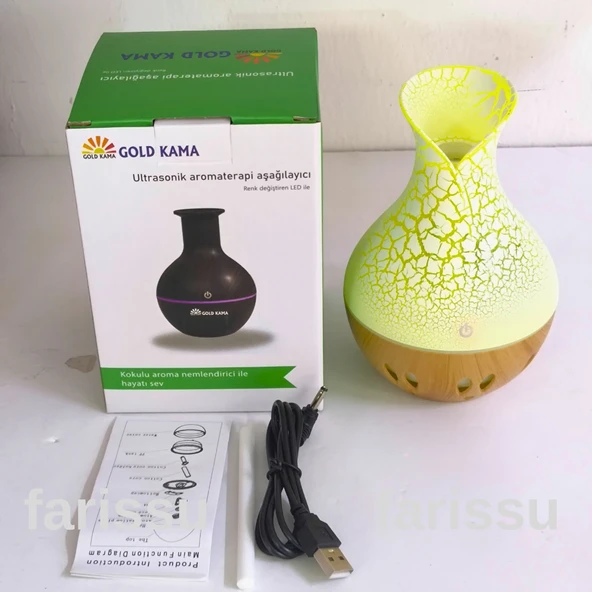 Gold Kama Vazo Tasarımlı Ultrasonik Hava Nemlendirici ve LED Difüzör - 6