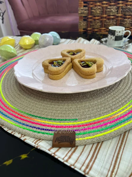 DecoHandy 39cm Neon Renkli Şeritli Jüt Örme Supla Amerikan Servis ürün görseli 1