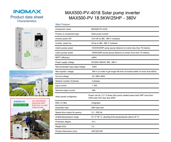 İnomax 18.5 kW 25 HP Trifaze Solar Pompa Sürücü İnverteri - Resim 2