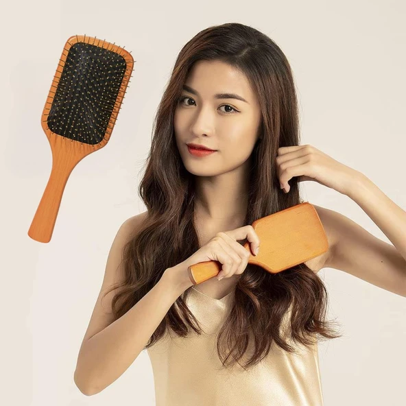 Çelik İğne Uçlu Bambu Tarak Bambu Saç Fırçası ürün görseli 1