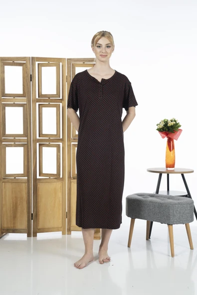 Estiva 23239-3 Üstten Düğmeli Uzun Kollu Desenli Likra Viskon Günlük Elbise - 2