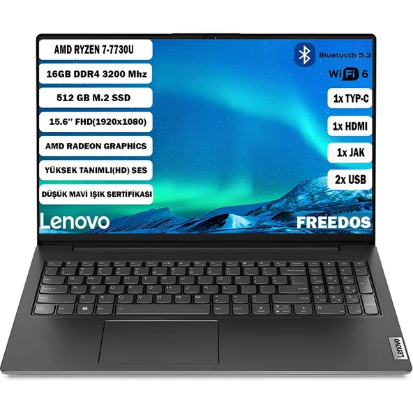 V15 G4 ABP Amd Ryzen 7 7730U 16 GB 512 GB SSD 15,6" FHD Freedos Taşınabilir Bilgisayar 82YY0012TR+165 ürün görseli