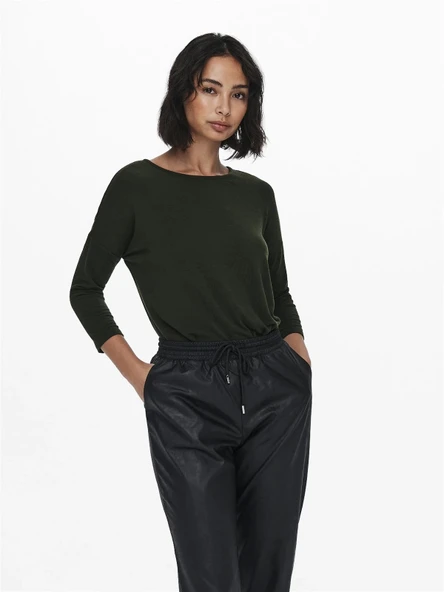 Only 15157920 Genis Yaka Dirsek Kol Kadın Body - Haki - Resim 3