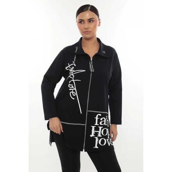 Pamuklu Fermuarlı Büyük Beden Kadın Hırka – Günlük Spor Şık