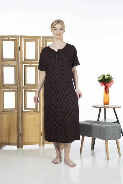 Estiva 23239-3 Üstten Düğmeli Uzun Kollu Desenli Likra Viskon Günlük Elbise - 3