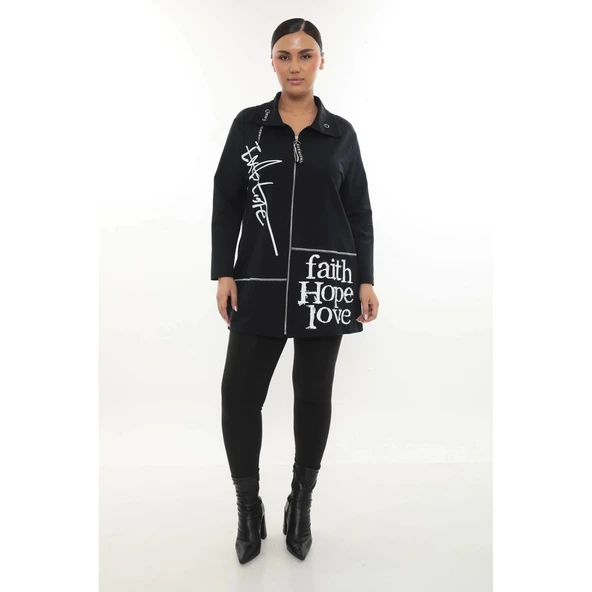 Pamuklu Fermuarlı Büyük Beden Kadın Hırka – Günlük Spor Şık - 4