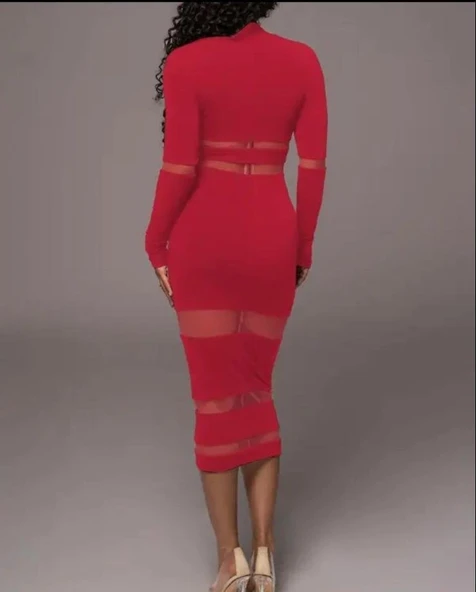 Kadın şerit Transparan Detay Fırsat ürün Midi Boy Elbise - Resim 2