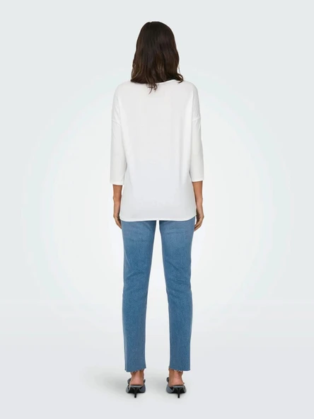 Only 15157920 Genis Yaka Dirsek Kol Kadın Body - Ekru - Resim 4