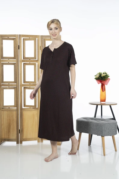 Estiva 23239-3 Üstten Düğmeli Uzun Kollu Desenli Likra Viskon Günlük Elbise - 4