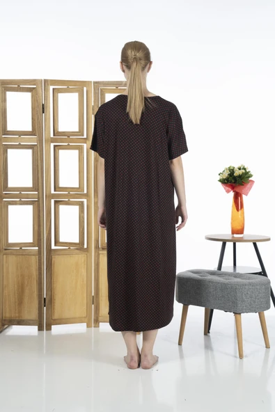 Estiva 23239-3 Üstten Düğmeli Uzun Kollu Desenli Likra Viskon Günlük Elbise - 5