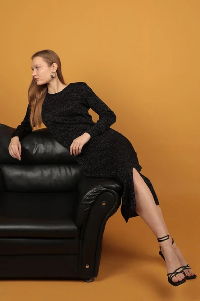 Simli Triko Kadın Elbise-Siyah ürün görseli