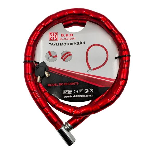 Fixonic B.H.D BHD00579 150cm 22mm Yaylı Motosiklet Kilidi PVC Kaplı Çelik Anahtarlı ürün görseli 1