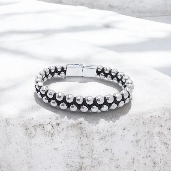 Hematit Ve Çelik Halatlı Erkek Bileklik 31832B18D1 - Resim 4