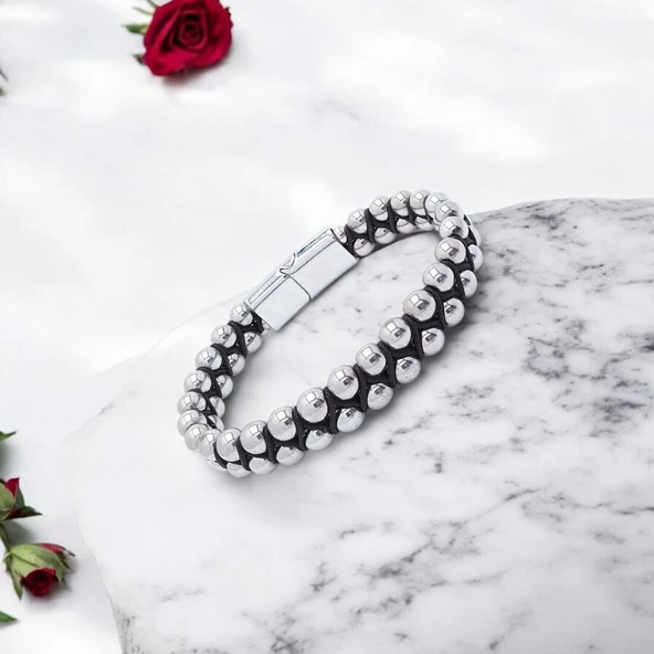 Hematit Ve Çelik Halatlı Erkek Bileklik 31832B18D1 - Resim 5