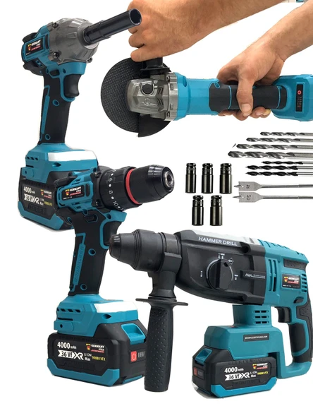 Germany Style PR0-8012 Kömürsüz Şarjlı  6'lı Set Kırıcı Delici Hilti-Taşlama-Matkao-Budama Makası Testeresi-Bijon Sökme Akülü Set - 2