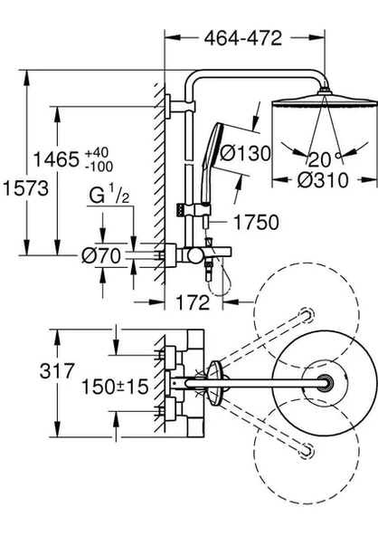 Grohe RainShower SmartActive 310 Mono Banyo/Duş Bataryalı Duş Sistemi Krom, 26657000 - Resim 2